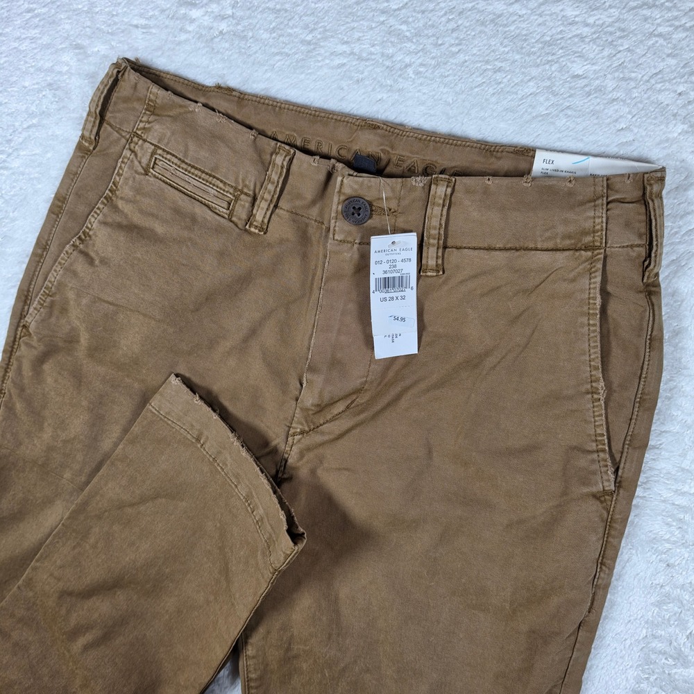 NEW American Eagle Slim Lived-In Khaki Mens 28x32 Beige Stretch 0120-4578 Pants